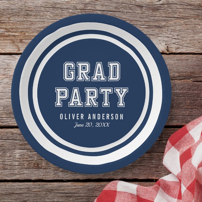 Editable Background Colour Varsity Graduation Paper Plate (Creator Uploaded)