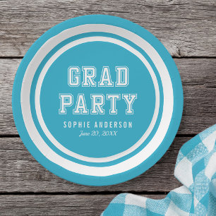 Editable Background Colour Varsity Graduation Paper Plate