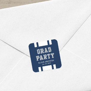 Editable Background Colour Varsity Graduation Part Square Sticker