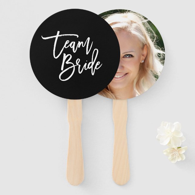 Editable Background White Brush Script Team Bride Hand Fan (Front and Back)