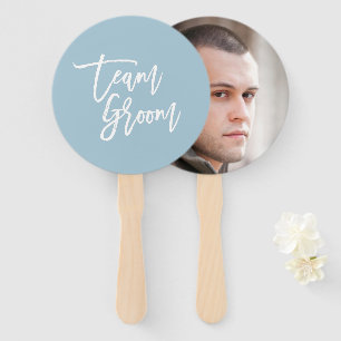 Editable Background White Brush Script Team Groom Hand Fan