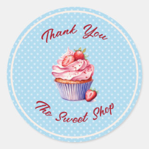 Editable Bakery Thank You Stickers Cupcake Logo