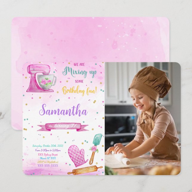 Editable Baking Birthday Photo Invitation (Front/Back)