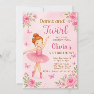 Editable Ballerina Birthday Invitation