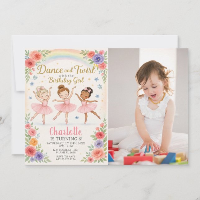 Editable Ballerina Birthday Invitation for Girls (Front)