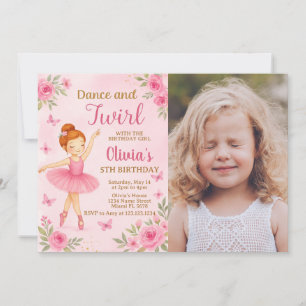 Editable Ballerina Birthday Invitation with photo