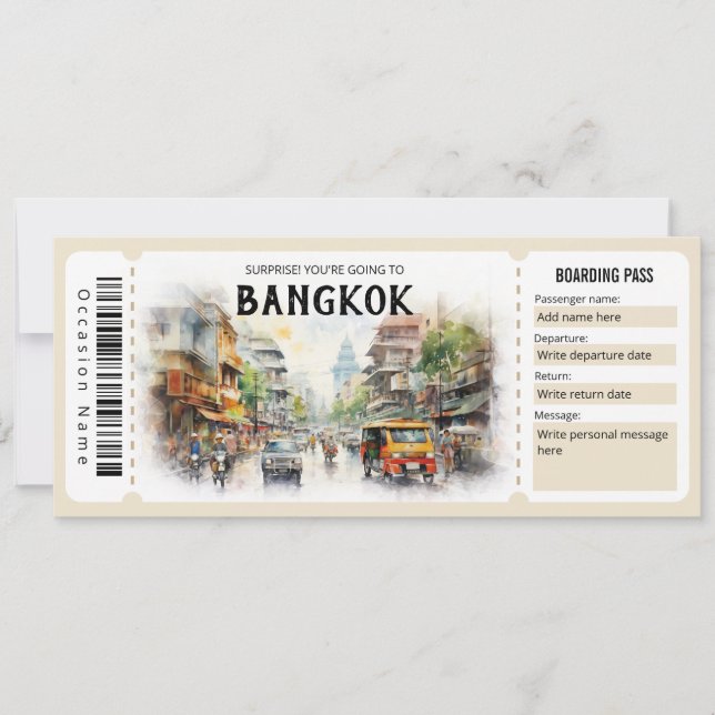 Editable Bangkok Plane Boarding Pass Ticket Invitation (Front)