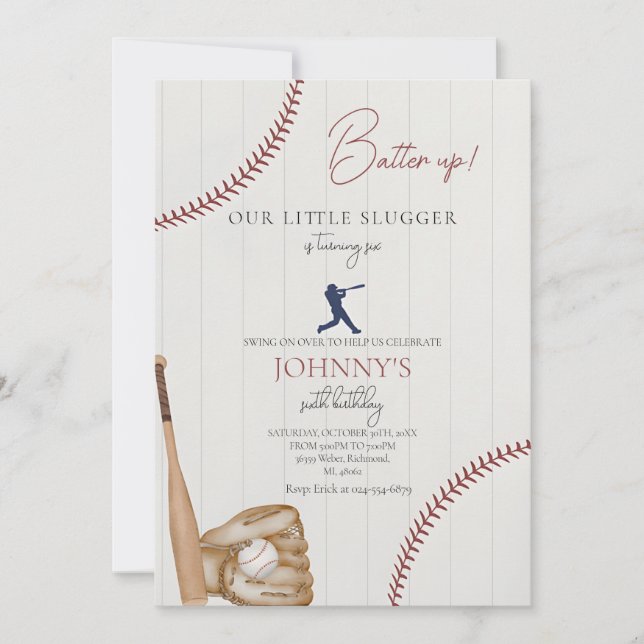 Editable Baseball Birthday Invitation (Front)