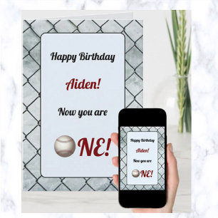Editable Baseball Now You Are One Birthday Card