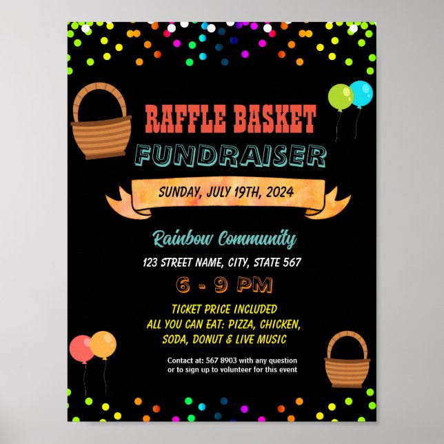 Editable Basket Raffle Fundraiser Flyer Poster (Front)