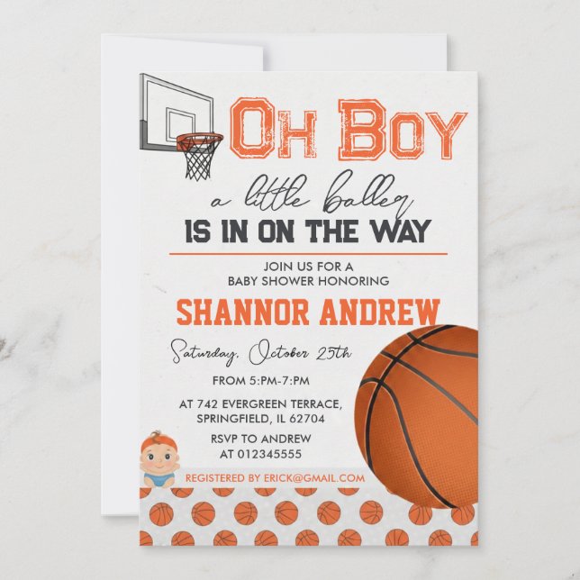 Editable Basketball Baby Shower Invitation (Front)