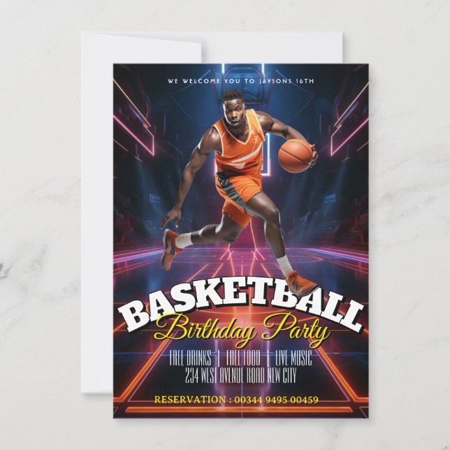 Editable Basketball Birthday Invitation flyer (Front)