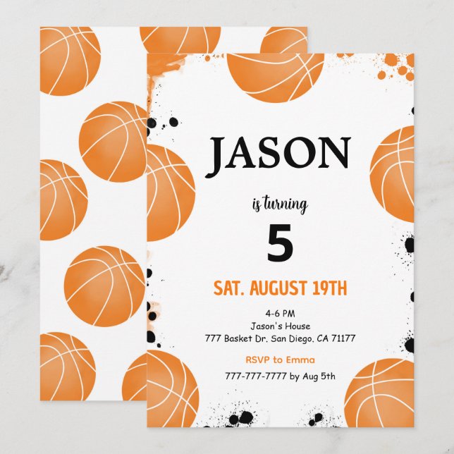 Editable Basketball Invitation (Front/Back)