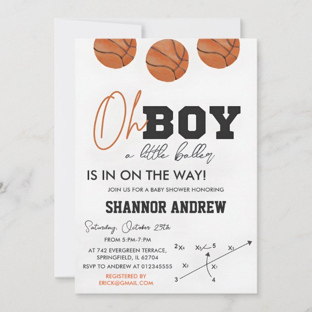 Editable Basketball Oh Boy Baby Shower  Invitation (Front)