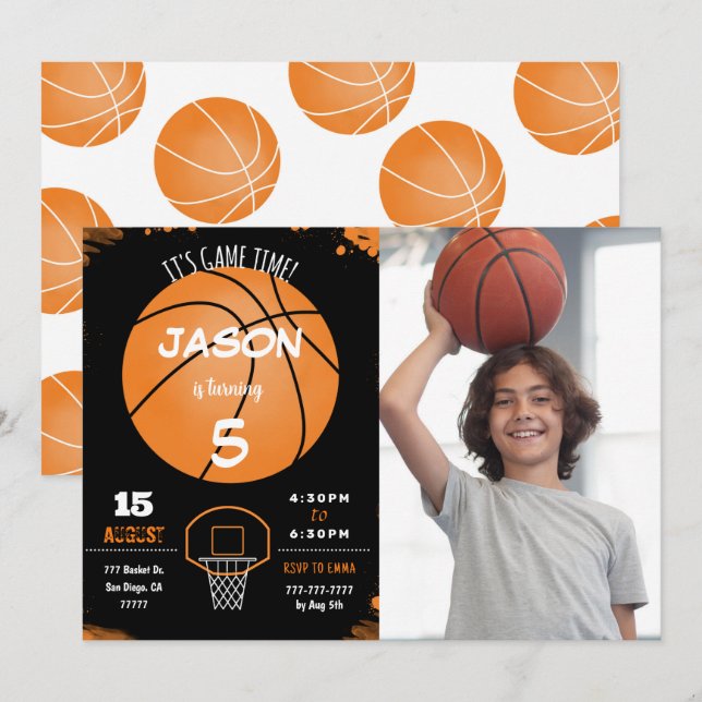 Editable basketball Photo Invitation (Front/Back)