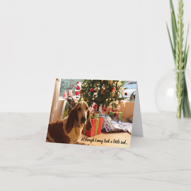 Editable Basset Hound Lover Dog Christmas Card (Front)