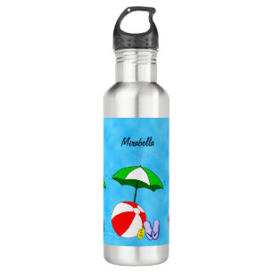 Editable Beach Ball Pool Toys on Waves 710 Ml Water Bottle