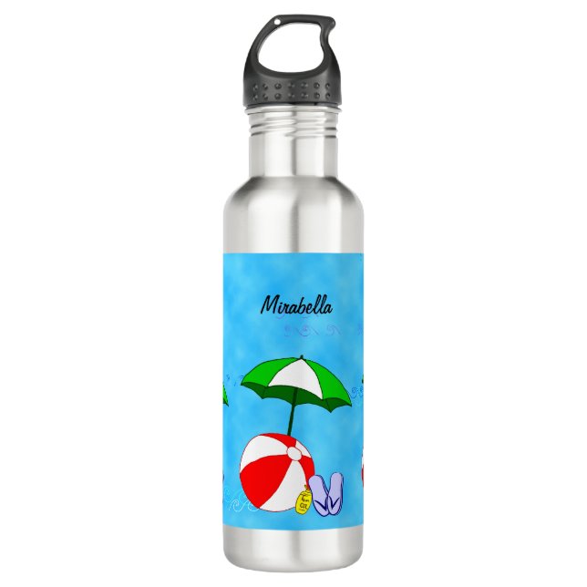 Editable Beach Ball Pool Toys on Waves 710 Ml Water Bottle (Front)
