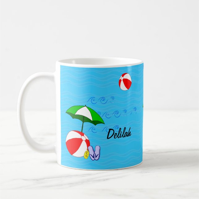 Editable Beach Ball Pool Umbrella Coffee Mug (Left)