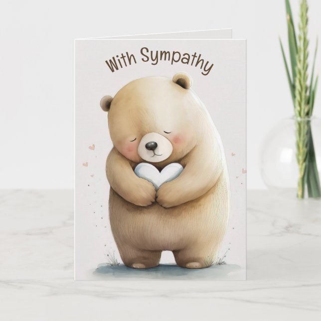 Editable Bear With Heart Sympathy Card (Front)