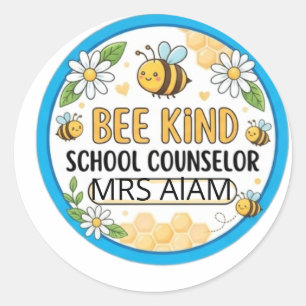 Editable Bee Kind School Counsellor Door Sign Cu Classic Round Sticker
