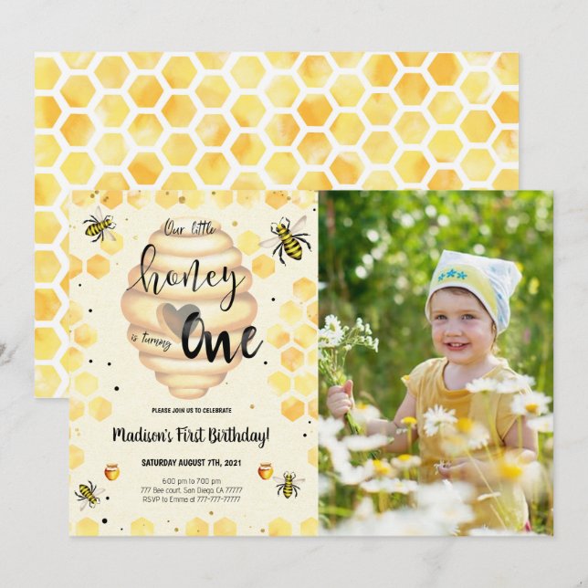 Editable Bee Photo Invitation (Front/Back)