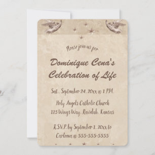 Editable Beige Angels Stars Celebration of Life Invitation