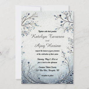 Editable Berries on Blue Wedding Invitation