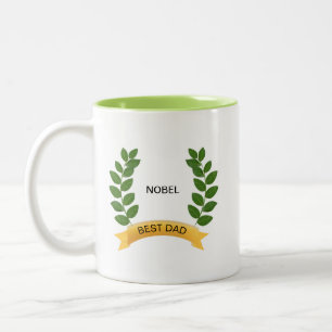 Editable Best Dad Name & Laurel Leaves Two-Tone Coffee Mug