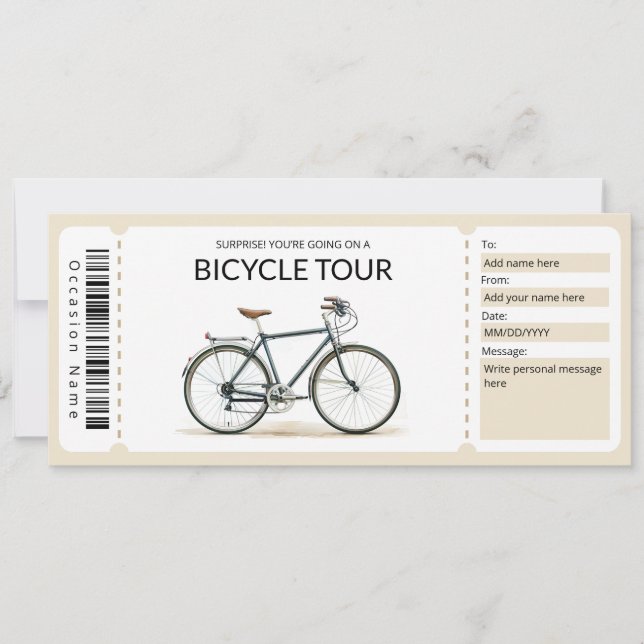 Editable Bicycle Tour Gift Certificate Invitation (Front)