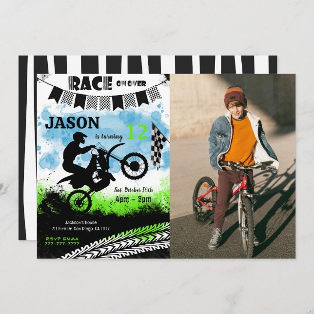 Editable Bike Birthday Photo Invitation  (Front/Back)