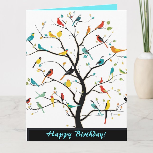 Editable Birds in a Tree Greeting Card (Front)