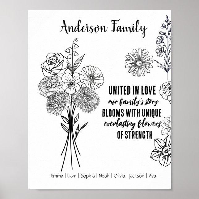 Editable Birth Flower Bouquet Generator Poster (Front)