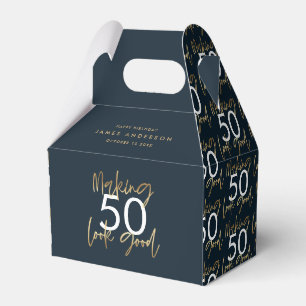 editable Birthday blue and gold simple elegant  Favour Box