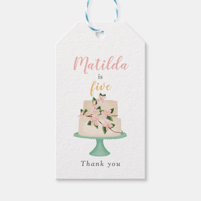 editable birthday cake party gift tags (Front)