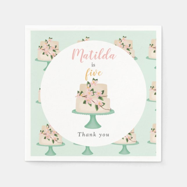 editable birthday cake party napkin (Front)