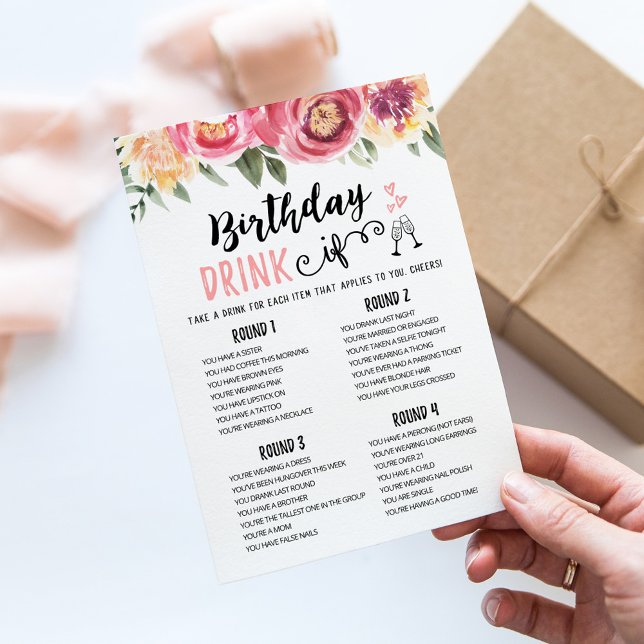 Editable Birthday DRINK IF Birthday Game Card (Creator Uploaded)