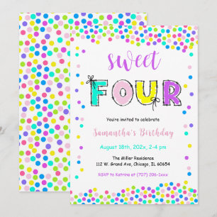 Editable Birthday Invitation Girl Age 4
