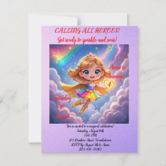 Editable Birthday Invitation – Superheroine Theme Postcard