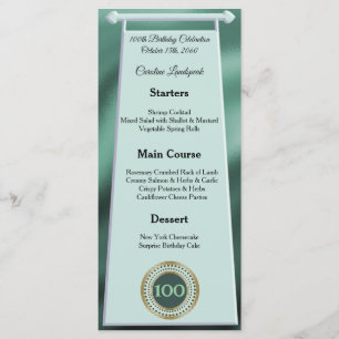 Editable Birthday Menu 100th Green Glitter