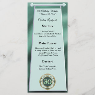 Editable Birthday Menu 30th Green Glitter