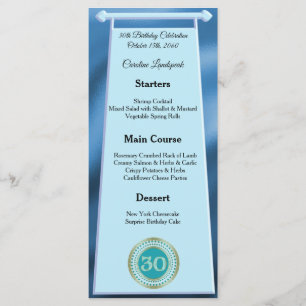 Editable Birthday Menu 30th Teal Blue Glitter