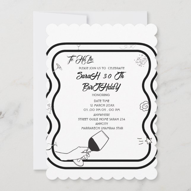 Editable Birthday Party Invi Hand Drawn  Invitatio Invitation (Front)