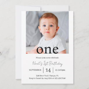 Editable Birthday Photo Invitation, Minimal First Invitation