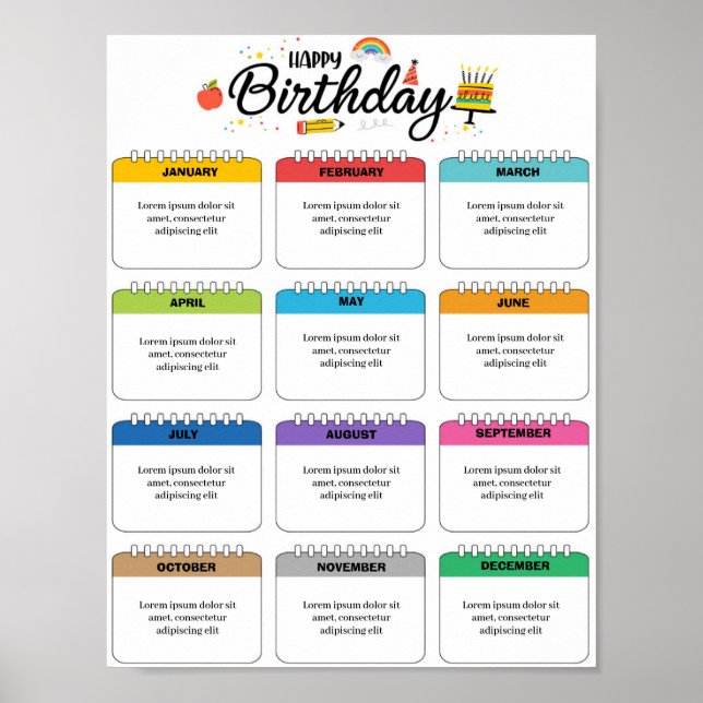 Editable Birthday Tracker template Poster (Front)