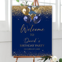 Editable Birthday Welcome Sign, Blue and Gold Ball