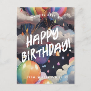 Editable Bithday rainbow ballons greeting Postcard