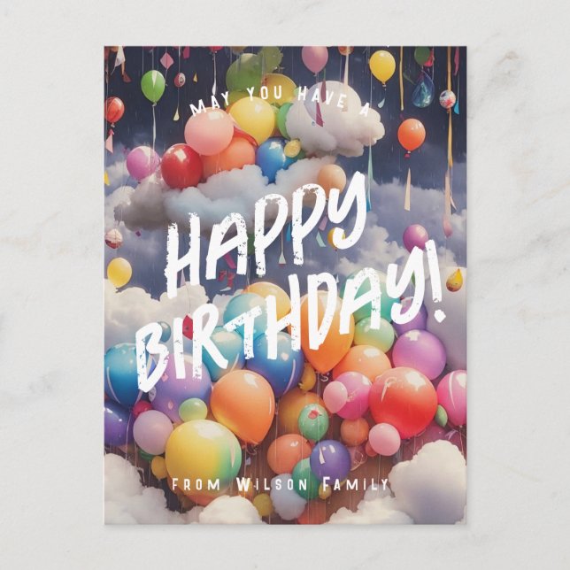 Editable Bithday rainbow ballons greeting Postcard (Front)