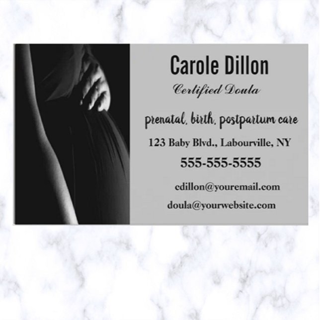 Editable Black and White Certified Doula Business Card (Creator Uploaded)