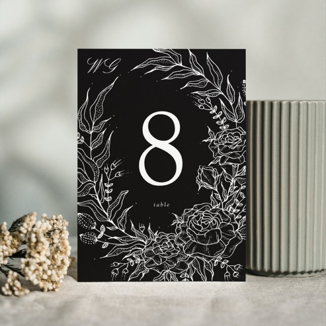 Editable Black Flower White Wreath Wedding Table Number (Creator Uploaded)
